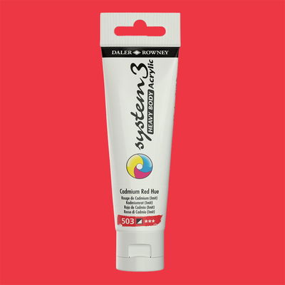 Akrylfärg i tub System3 Heavy Body Cadmium Red Hue 503 med färgprov