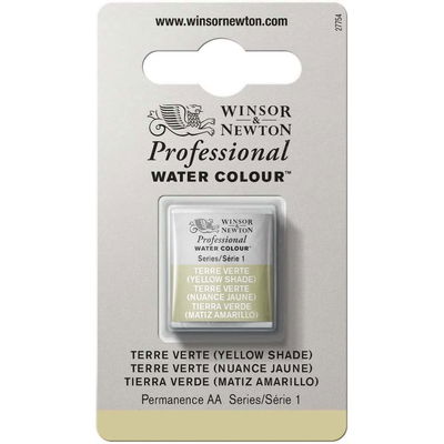 Förpackning med Winsor & Newton Professional akvarellfärg Terre Verte (Yellow Shade) halvkopp
