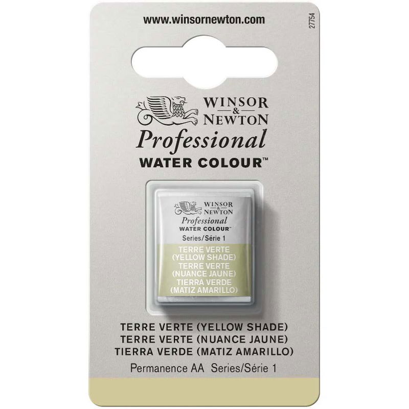 Förpackning med Winsor & Newton Professional akvarellfärg Terre Verte (Yellow Shade) halvkopp