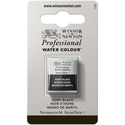 Förpackning med Winsor & Newton Professional akvarellfärg Ivory Black halvkopp