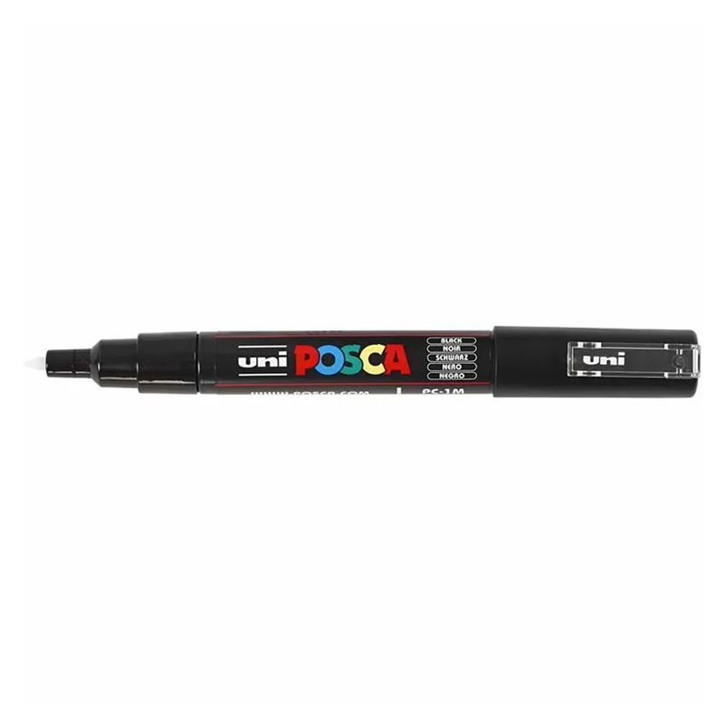 Posca PC-1MC Black med spets synlig, öppen marker sedd från sidan