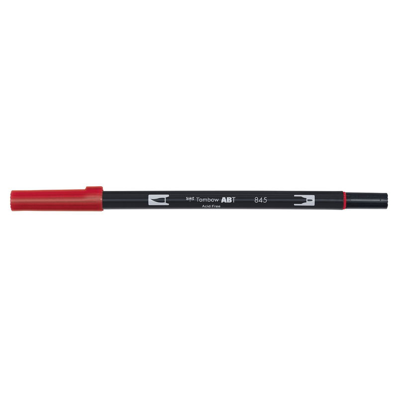 Vattenbaserad penna med två spetsar, en fineliner och en penselspets, Tombow ABT Dual brush Carmine