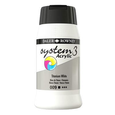 System3 Akrylfärg Titanium White 009 500 ml vit akrylfärg med hög täckning för målning på duk, papper och trä