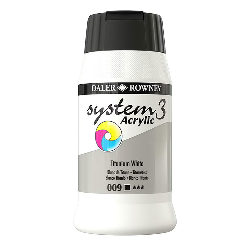 System3 Akrylfärg Titanium White 009 500 ml vit akrylfärg med hög täckning för målning på duk, papper och trä