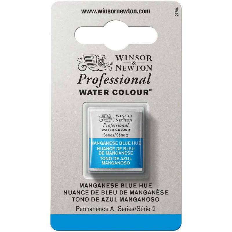 Förpackning med Winsor & Newton Professional akvarellfärg Manganese Blue Hue halvkopp