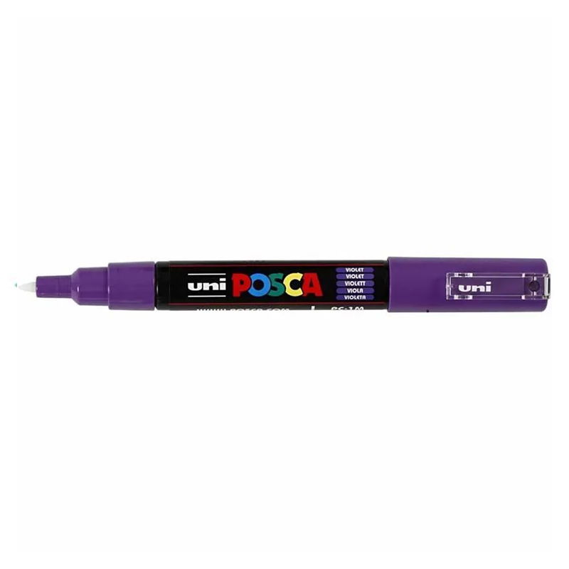 Posca PC-1MC Violet med spets synlig, öppen marker sedd från sidan