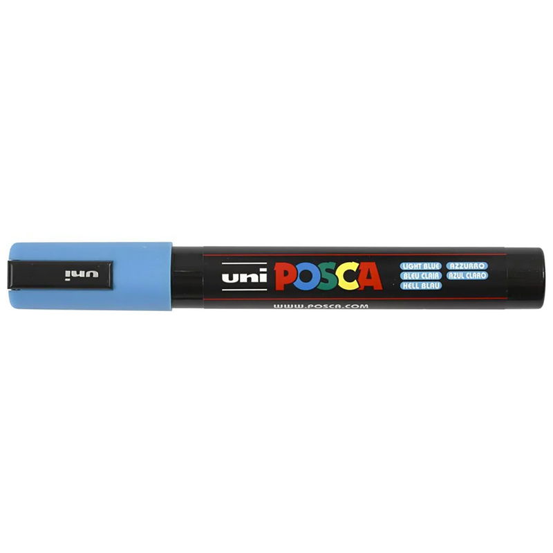 Posca PC-5M Light Blue med kork, stängd marker sedd från sidan