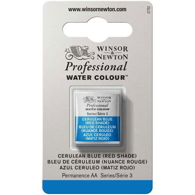 Förpackning med Winsor & Newton Professional akvarellfärg Cerulean Blue (Red Shade) halvkopp