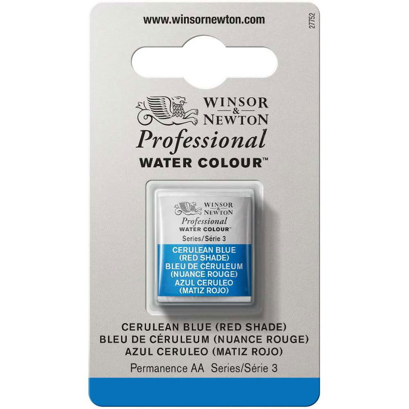 Förpackning med Winsor & Newton Professional akvarellfärg Cerulean Blue (Red Shade) halvkopp