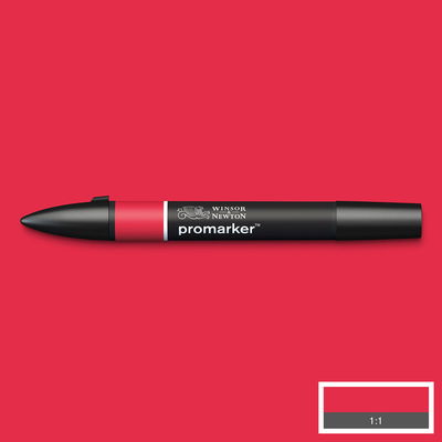 Winsor & Newton Promarker Red R666 marker med färgprov och bakgrund i samma ton