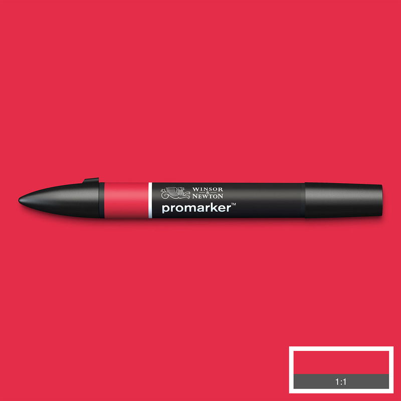 Winsor & Newton Promarker Red R666 marker med färgprov och bakgrund i samma ton
