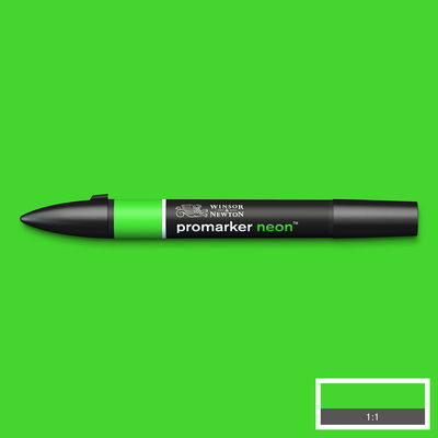 Winsor & Newton PromarkerNeon Neon Glowing Green NN GR marker med färgprov och bakgrund i samma ton