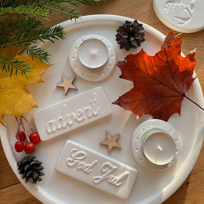 Inspirationsbild liten adventskylt i formgips