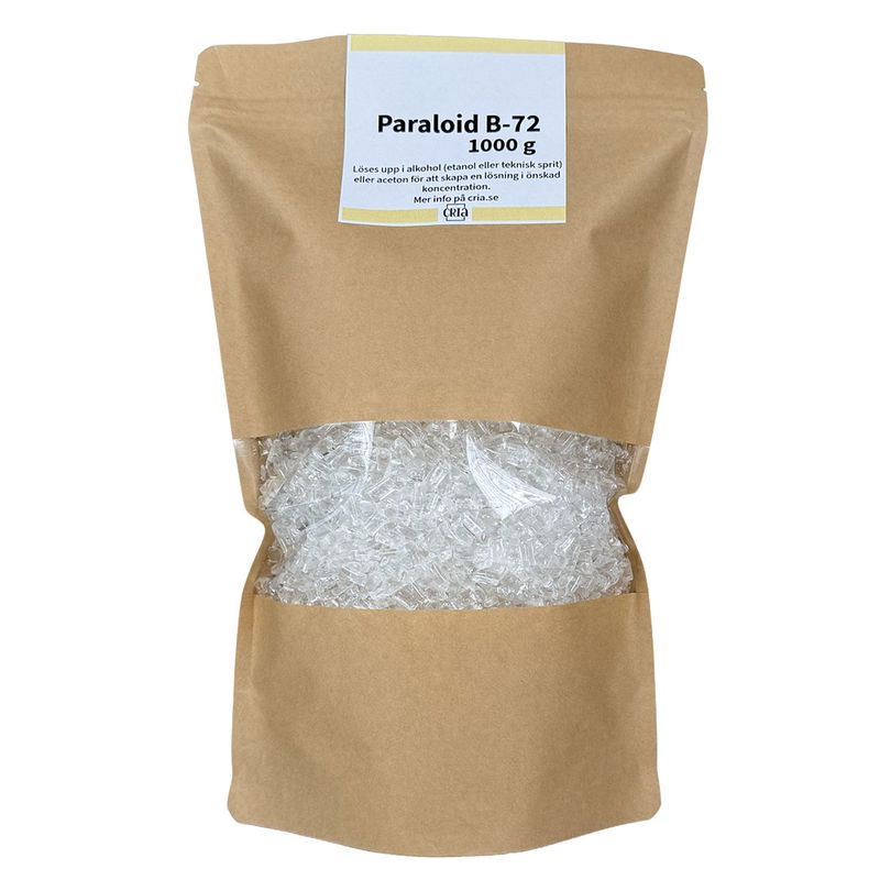 Paraloid B-72, 1000 gram i förpackning. Löses i etanol/aceton