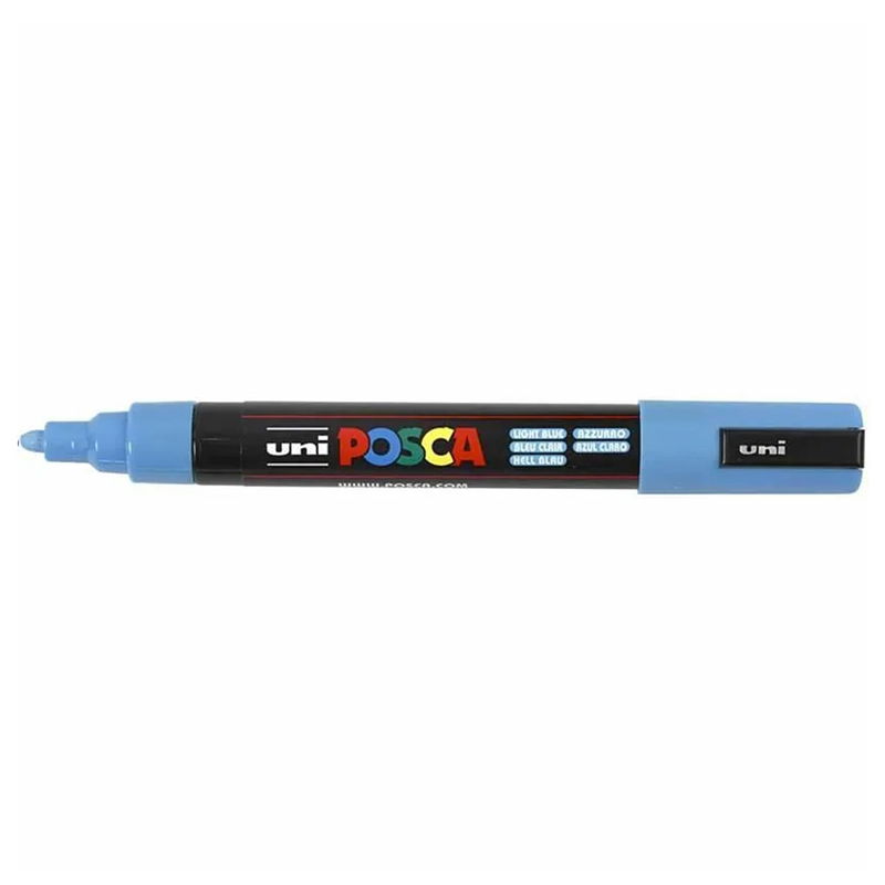 Posca PC-5M Light Blue med spets synlig, öppen marker sedd från sidan