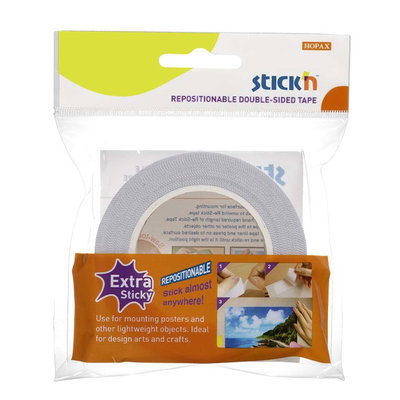 Stick'n Extra Sticky flyttbar dubbelhäftande tejp 12,5 mm × 12 m i förpackning