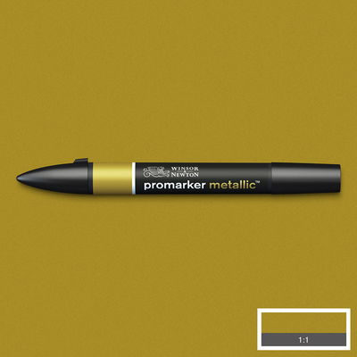 Winsor & Newton Promarker Gold MT GOL marker med färgprov och bakgrund i samma ton