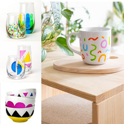 Marabu porslinsfärg / glasfärg inpirationsbilder på muggar och glas