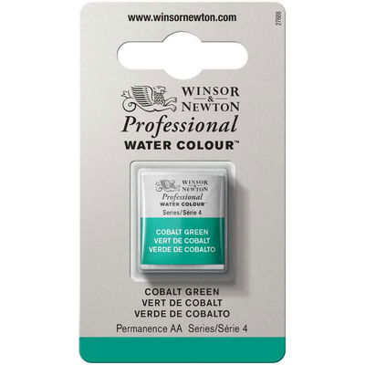 Förpackning med Winsor & Newton Professional akvarellfärg Cobalt Green halvkopp