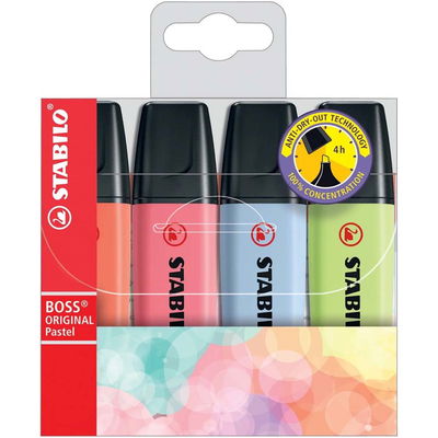 Stabilo boss 4-pack i färgerna orange, rosa, blå och grön