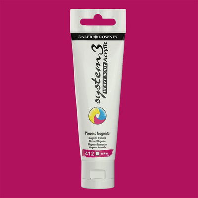 Akrylfärg i tub System3 Heavy Body Process Magenta 412 med färgprov