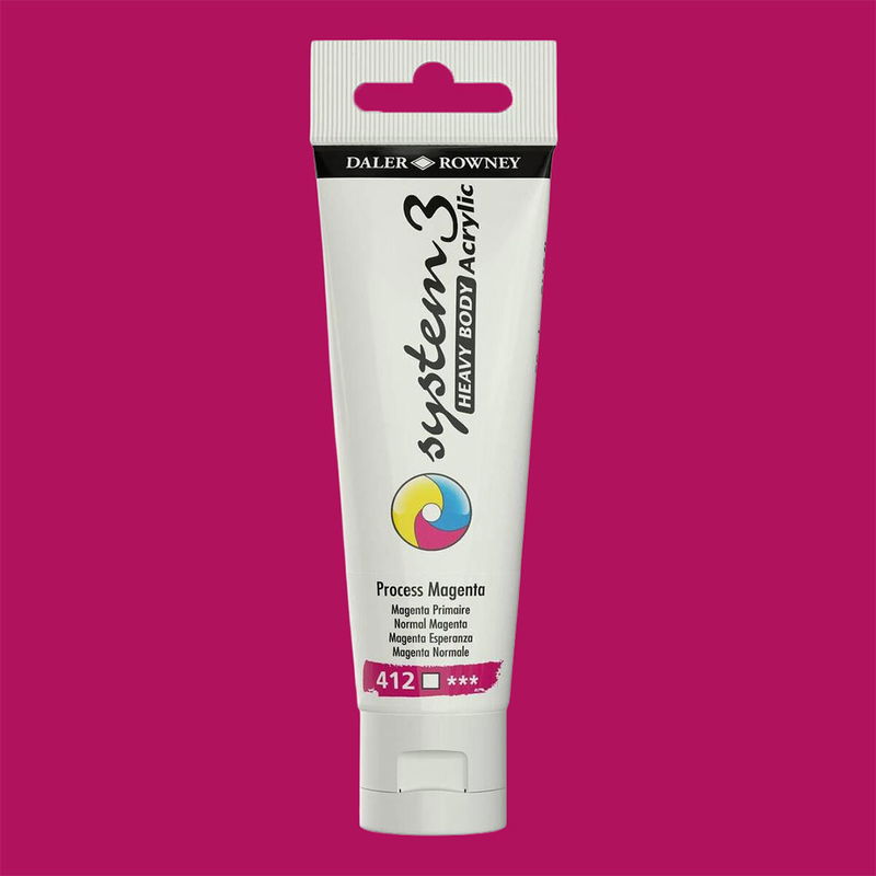 Akrylfärg i tub System3 Heavy Body Process Magenta 412 med färgprov