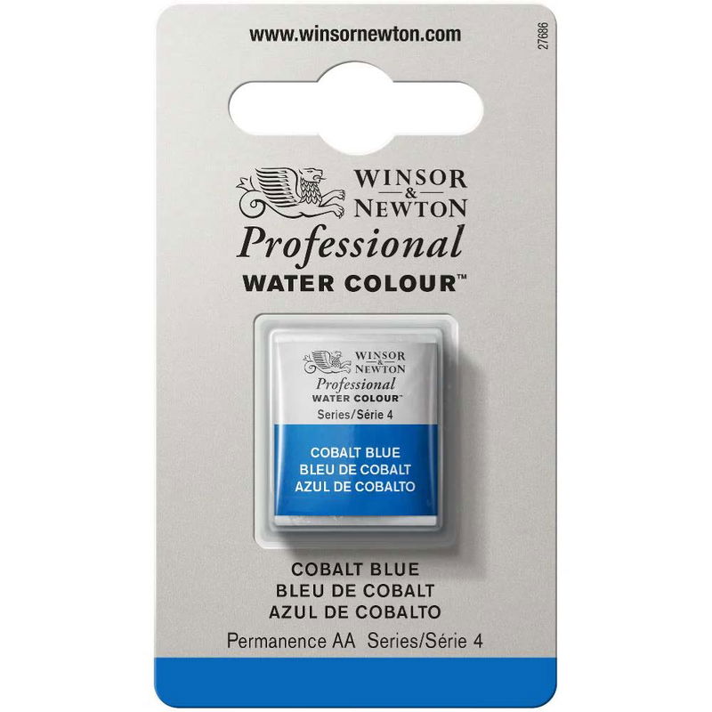 Förpackning med Winsor & Newton Professional akvarellfärg Cobalt Blue halvkopp