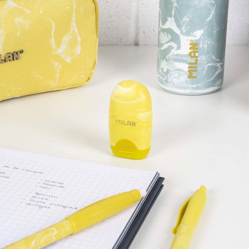 Kompakt pennvässare med sudd i gul