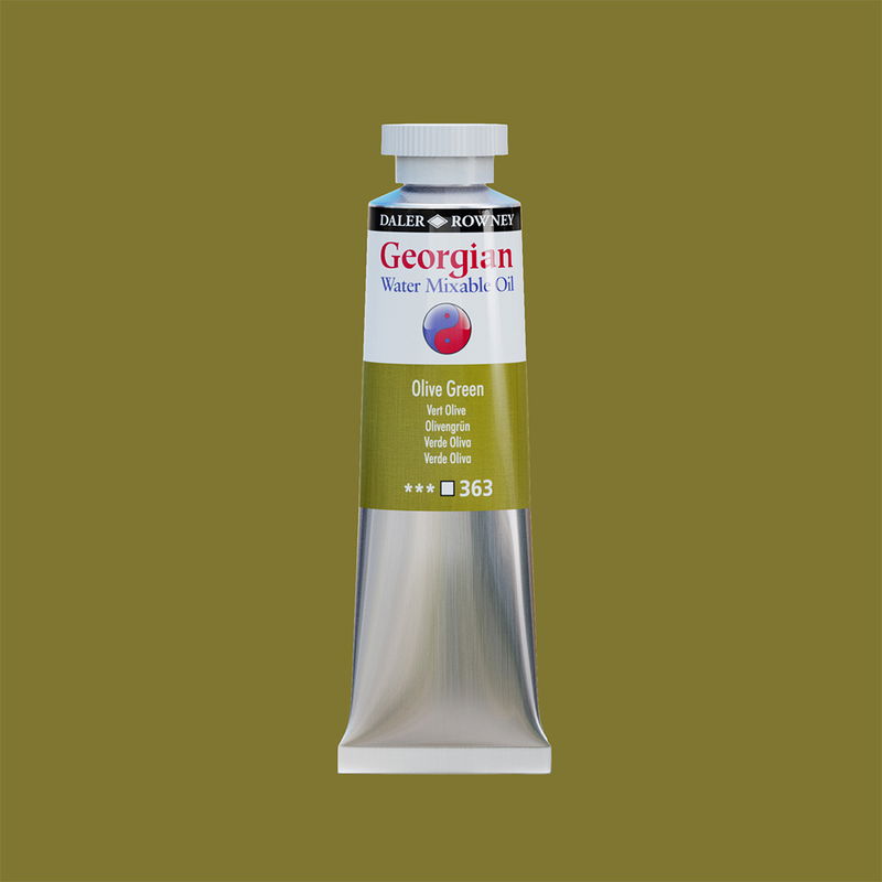 Georgian Water Mixable Oil Paint Olive Green 37 ml vattenlöslig oljefärg i tub på bakgrund i samma färg