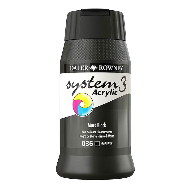 System3 Acrylic akrylfärg Mars Black 036 500 ml i flaska