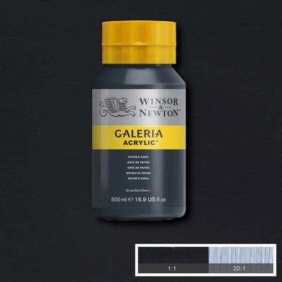 Flaska med 500 ml akrylfärg. Winsor & Newton Galeria Payne’s Gray