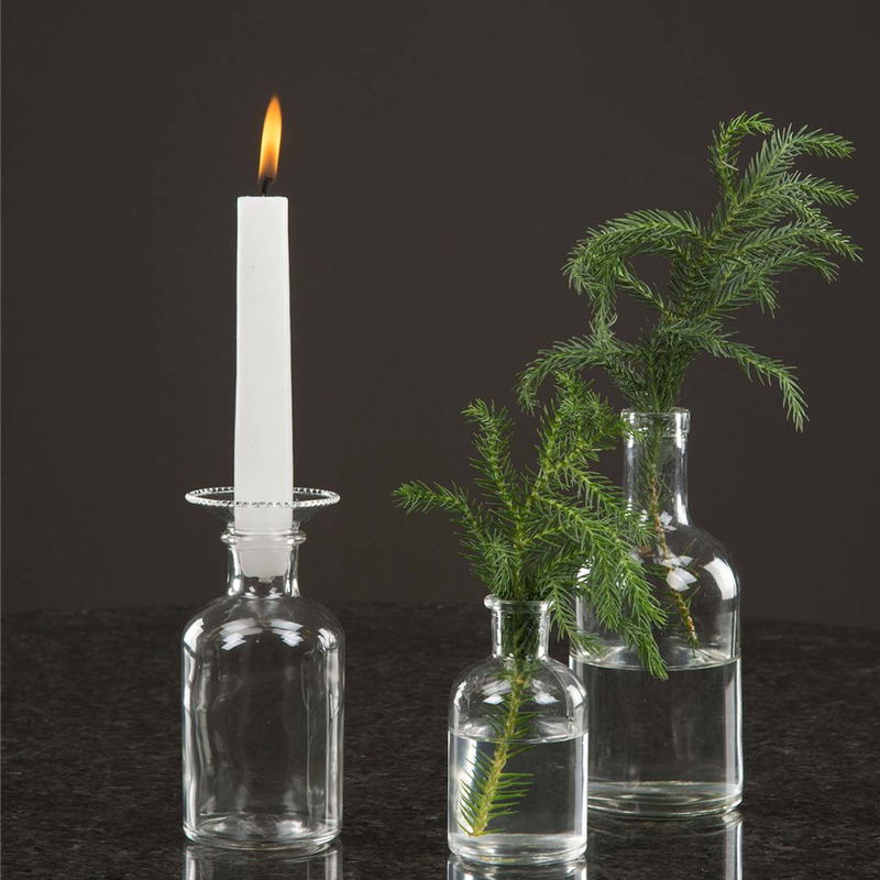 Glasflaskor med granris och ljus som dekoration, 250 ml klar glasflaska levereras med kork