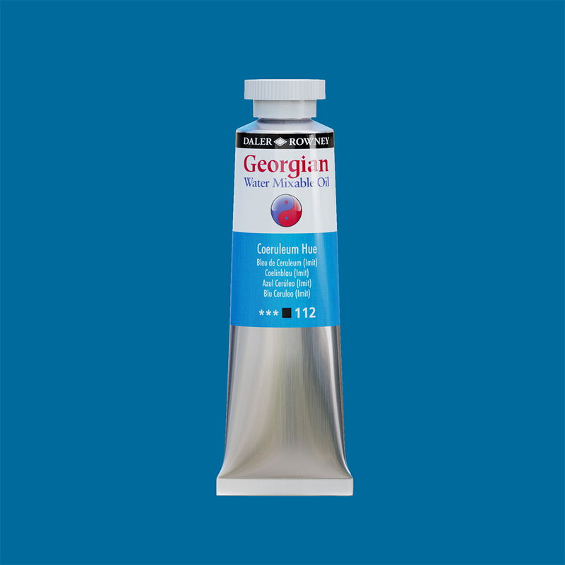 Georgian Water Mixable Oil Paint Coeruleum Hue 37 ml vattenlöslig oljefärg i tub på bakgrund i samma färg