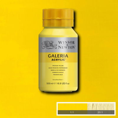 Flaska med 500 ml akrylfärg. Winsor & Newton Galeria Process Yellow