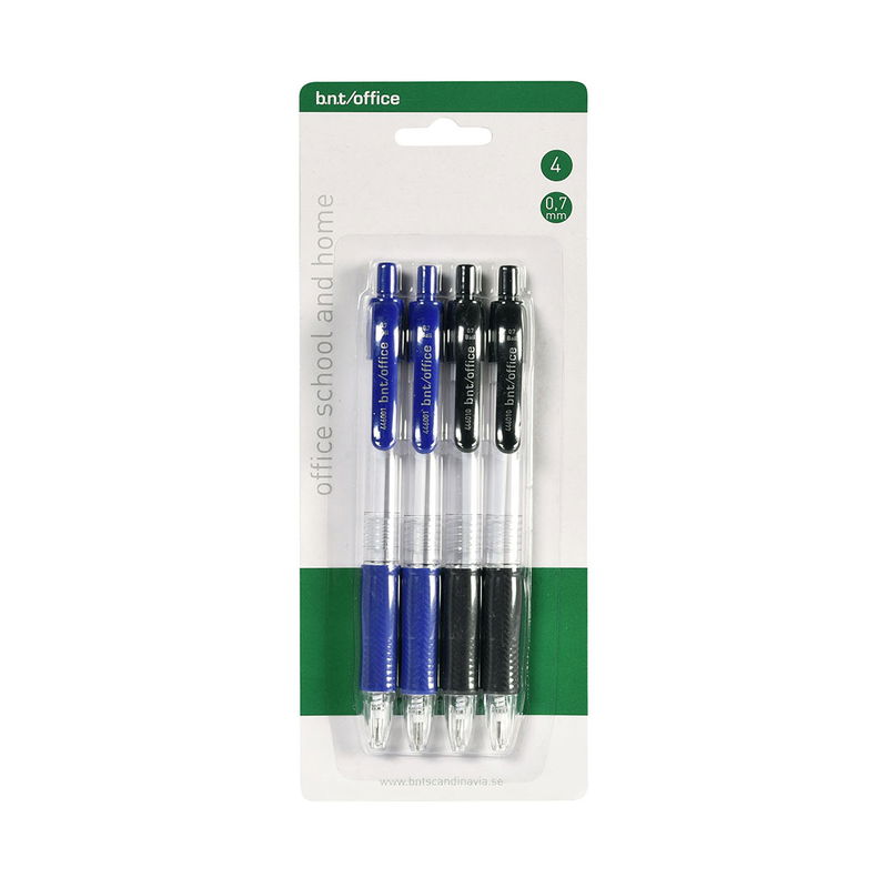 BNT Office kulspetspennor 4-pack med 2 svarta och 2 blå pennor i förpacknin