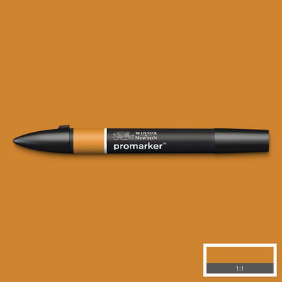 Winsor & Newton Promarker Raw Sienna O646 marker med färgprov och bakgrund i samma ton