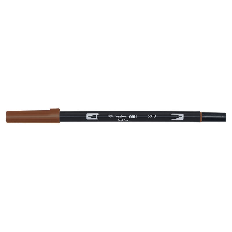 Vattenbaserad penna med två spetsar, en fineliner och en penselspets, Tombow ABT Dual brush Redwood