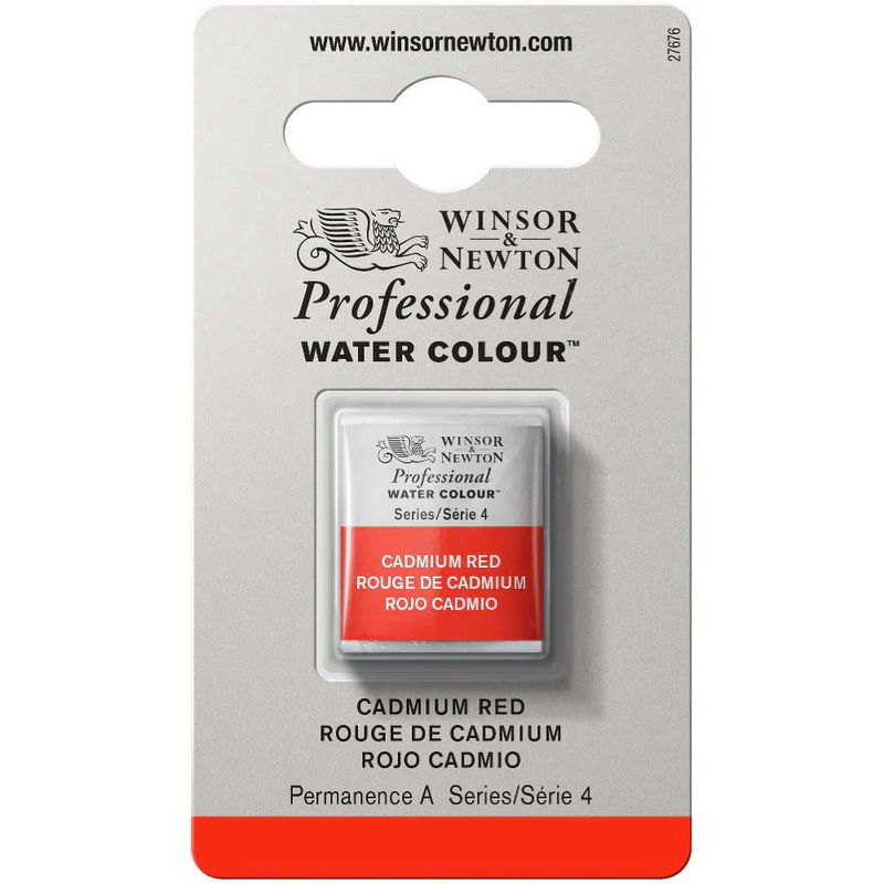 Förpackning med Winsor & Newton Professional akvarellfärg Cadmium Red halvkopp