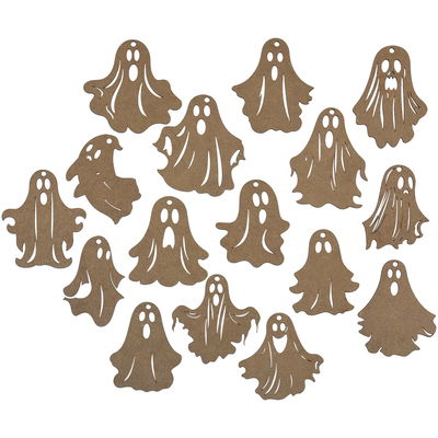 16 st läskiga spöken med olika ansiktsuttryck 16 stycken läskiga spöken av mdf med olika ansiktsuttryck. Perfekt till halooween. Varje spöke har hål för upphängning