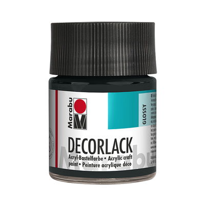 Marabu Dekorlack Acryl Black i glasflaska, 50 ml. Blank och väderbeständig färg.