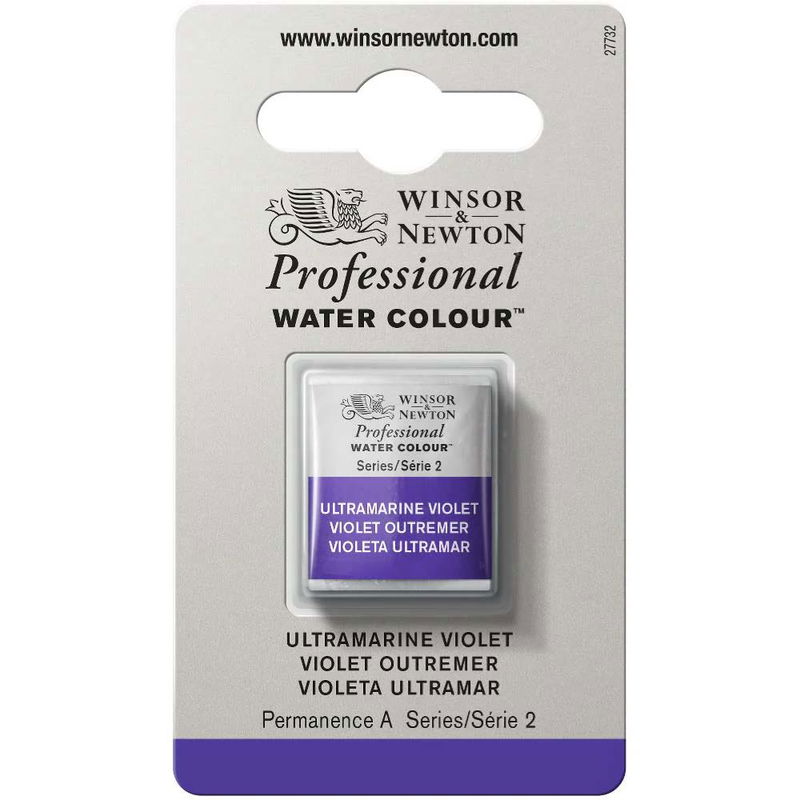 Förpackning med Winsor & Newton Professional akvarellfärg Ultramarine Violet halvkopp