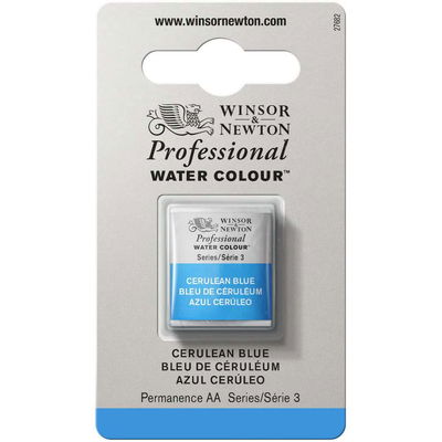 Förpackning med Winsor & Newton Professional akvarellfärg Cerulean Blue halvkopp