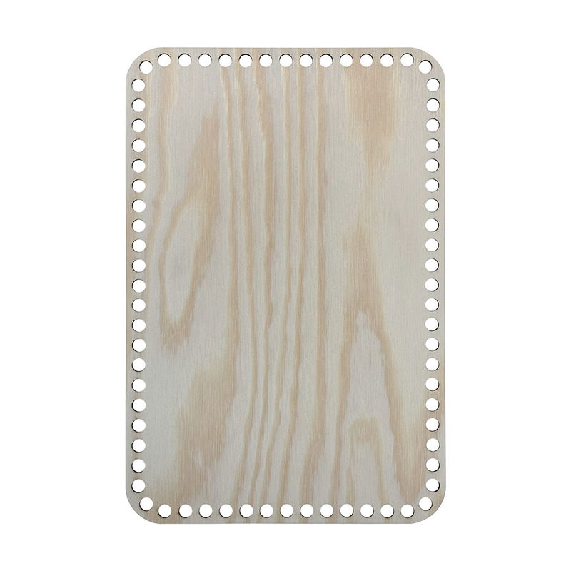 Rektangulär korgbotten 30x20 cm i furu, laserskuren MDF med 9 mm hål, frilagd mot vit bakgrund