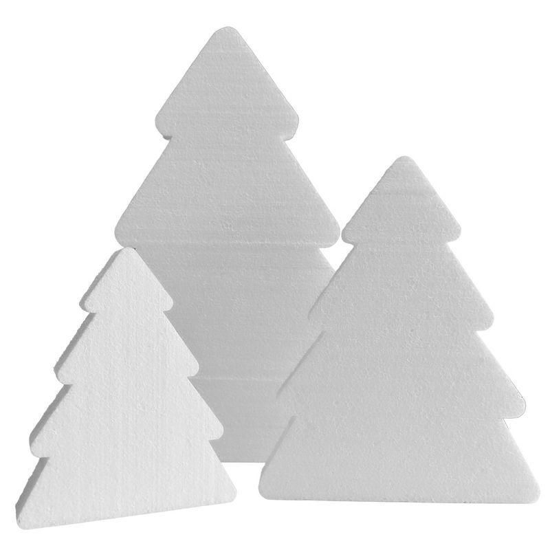 Frigolitgranar 15-36 cm Tre frigolitgranar av styrofoam i storlekarna 15, 24 och 36 cm för dekoration och julpyssel