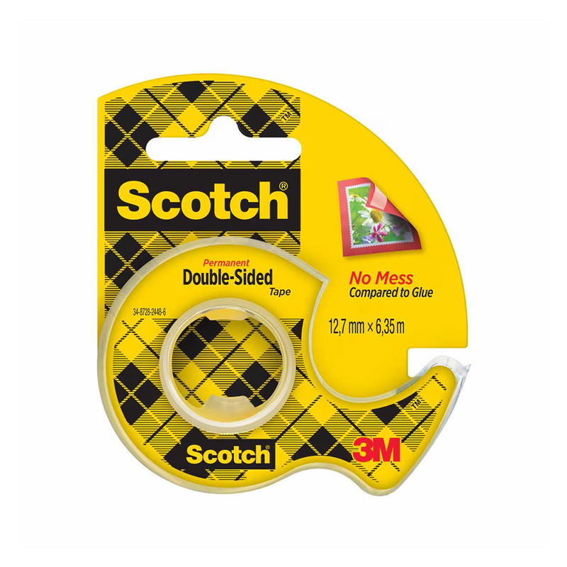 Scotch dubbelhäftande tejp med dispenser. Lätt att hantera och riva av i önskad storlek.