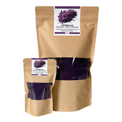 Samlingsbild 100 gram och 1000 gram kromalun