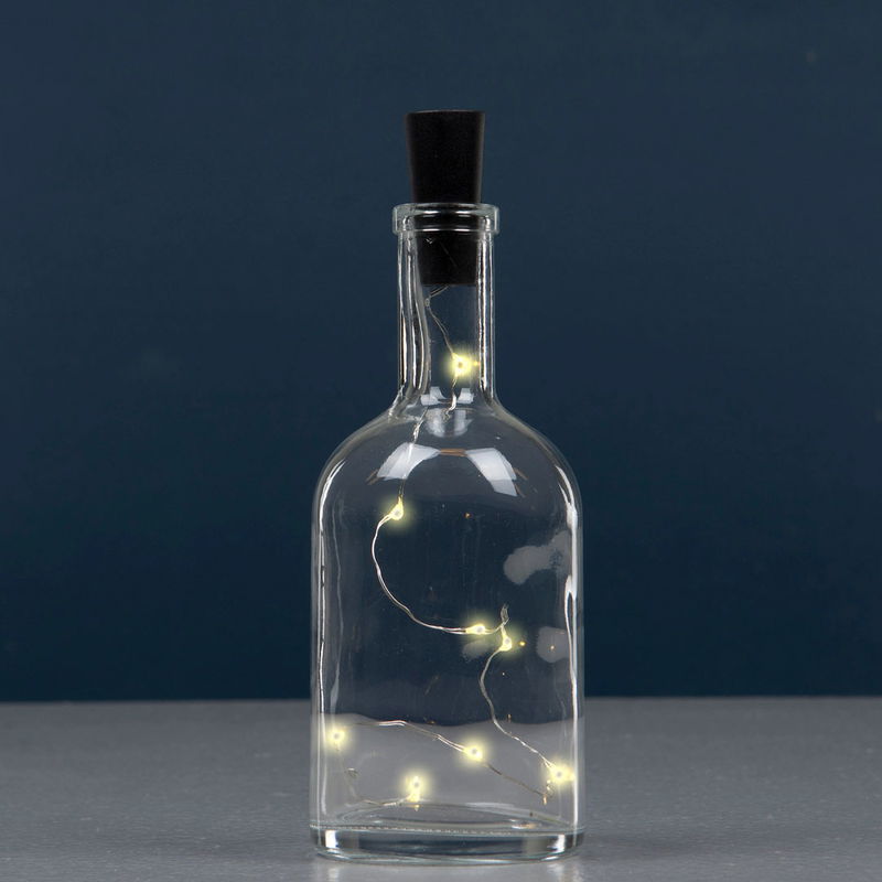 LED-ljusslinga till flaskor, med korkfäste, tänd i glasflaska