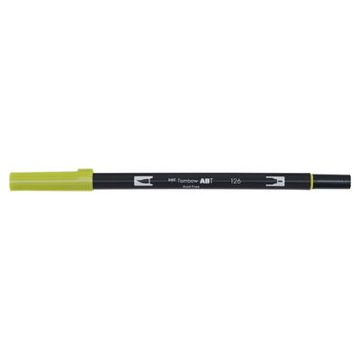 Vattenbaserad penna med två spetsar, en fineliner och en penselspets, Tombow ABT Dual Light Olive