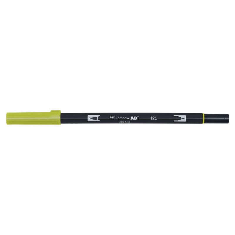 Vattenbaserad penna med två spetsar, en fineliner och en penselspets, Tombow ABT Dual Light Olive
