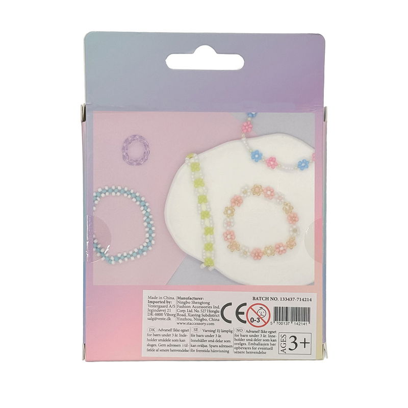 Baksida av glaspärlor pastellfärger mixade färger 90 g med exempel på armband och halsband